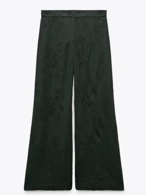 Zara Black Embroidered satin trousers